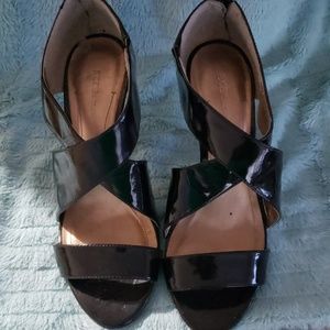 Black Leather crossed heels